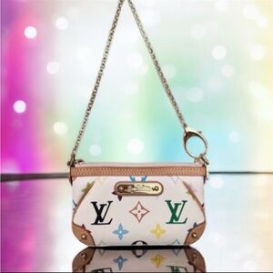💞LOUIS VUITTON Murakami White Multicolor Monogram Milla PM Pochette Gold-Tone HW
